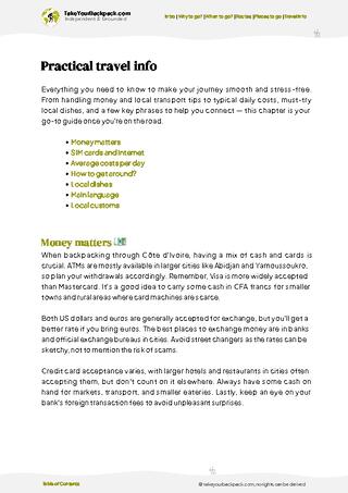 example page 7 from our offline Travel Guide for Côte d’Ivoire